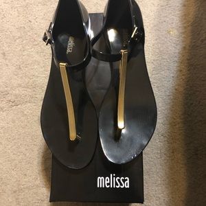 Melissa Black Jelly Thongs, Size 8